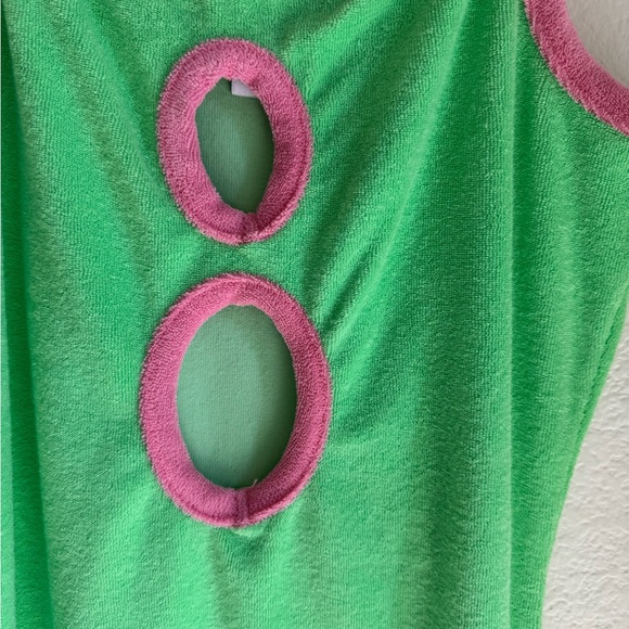 Terry Cloth Pink and Green Keyhole Dress - Picture 2 of 6